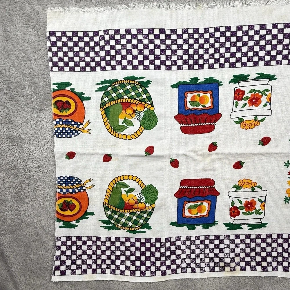 Vintage Kitchen Towel Kitchy Orange Jam Basket Check Cottagecore Country‎ Cotton